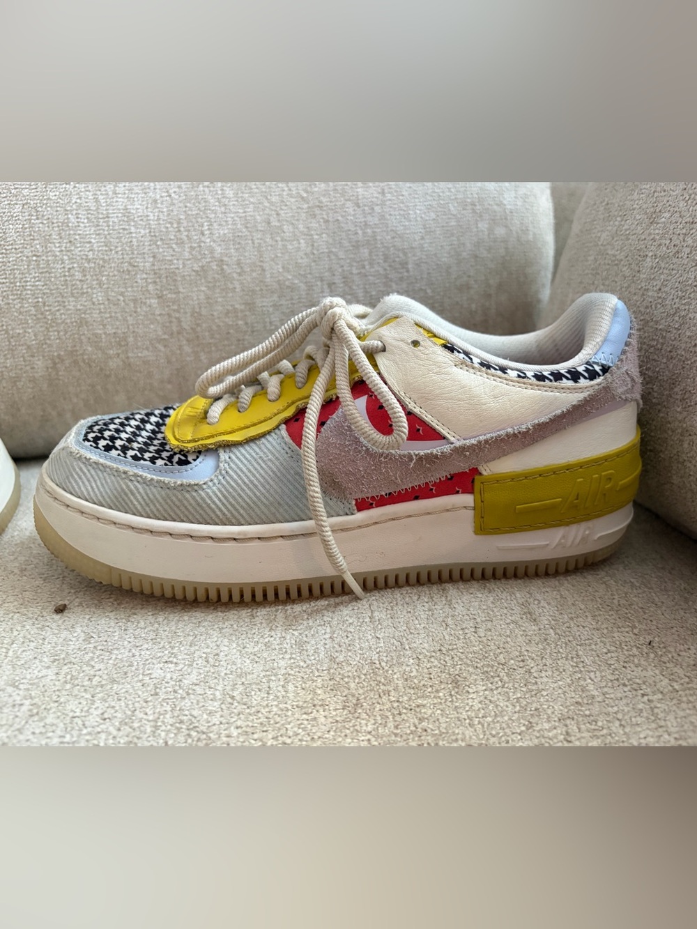 Nike womens Air Force 1 Jordan Sneakers with Yellow and Red Accents